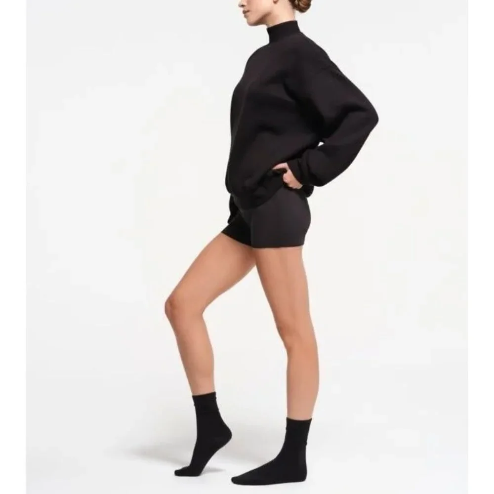 Skims Oversized Womens XS Long Sleeve Mockneck Pullover Sweatshirt Onyx Black - Picture 6 of 10